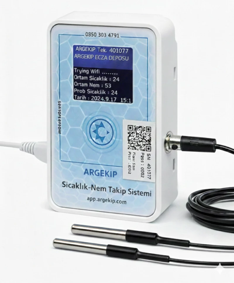 Argekip Veteriner Çift Prop STS Wi-Fi LCD Ekranlı Sıcaklık Nem Takip Cihazı | Çift Sensör | Alarm Özellikli