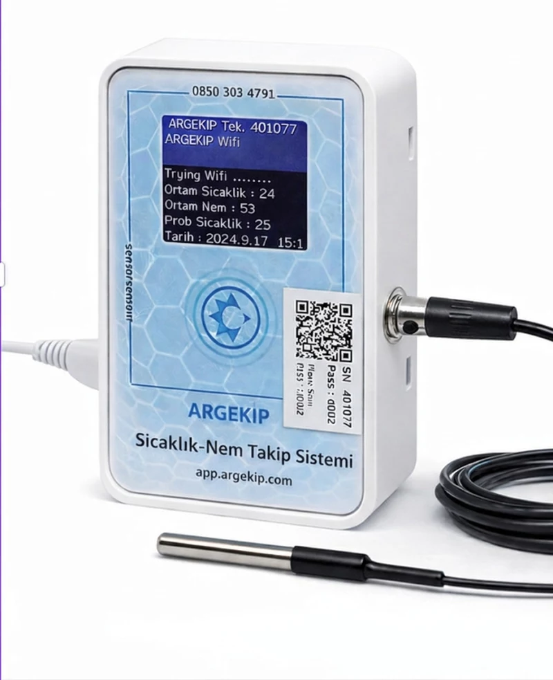 Argekip Hastane Wi-Fi LCD Ekranlı Sıcaklık Nem Takip Cihazı | Alarm Özellikli
