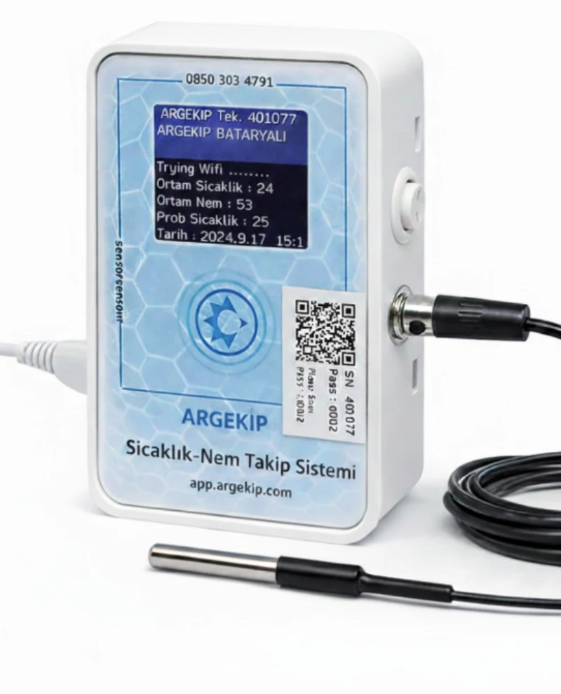 Argekip Veteriner Bataryalı STS Wi-Fi LCD Ekranlı Sıcaklık Nem Takip Cihazı | Alarm Özellikli