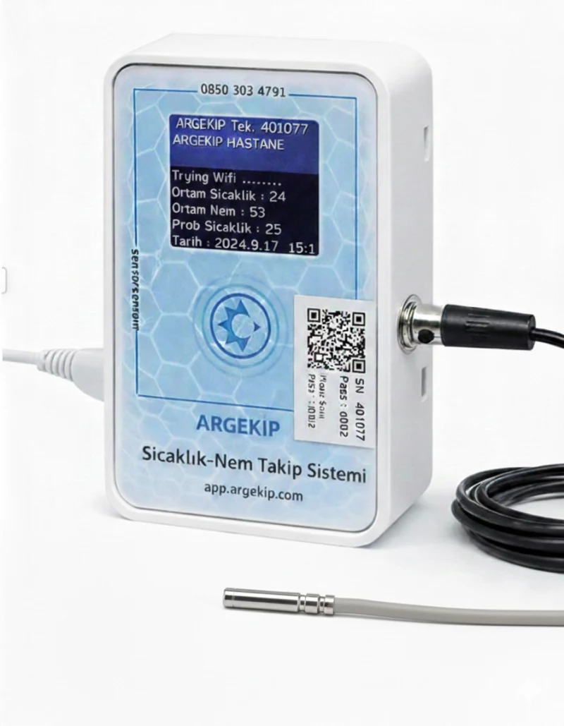 Argekip Wi-Fi LCD Ekranlı Sıcaklık & Nem Takip Cihazı | -80°C Prob | Alarm Özellikli