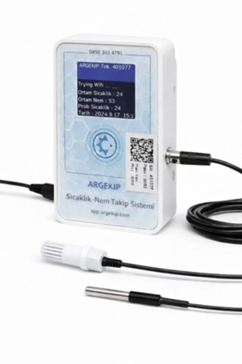 Argekip Wi-Fi LCD Ekranlı Sıcaklık & Nem Takip Cihazı | Hassas Nem Prob | Alarm Özellikli