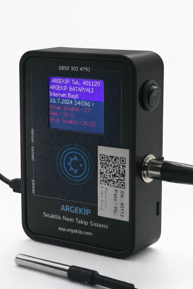 Argekip  Sunucu Odası Wi-Fi LCD Ekranlı Sıcaklık Nem Takip Cihazı | 2 Metre Prop | Bataryalı
