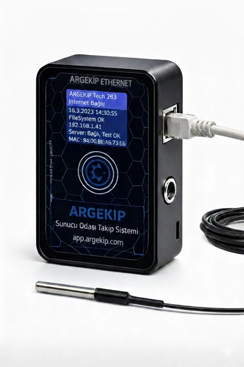 Argekip  Sunucu Odası Ethernet LCD Ekranlı Sıcaklık Nem Takip Cihazı | Alarm Özellikli