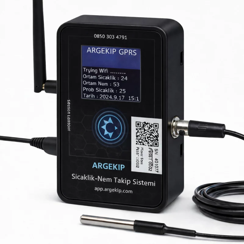 Argekip Sunucu Odası GPRS LCD Ekranlı Sıcaklık Nem Takip Cihazı| Alarm Özellikli