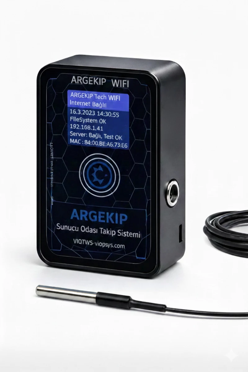 Argekip Sunucu Odası Wi-Fi LCD Ekranlı Sıcaklık Nem Takip Cihazı | Alarm Özellikli