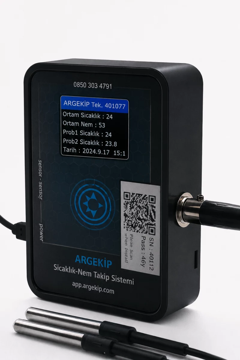 Argekip Sunucu Odası Çift Prop Wi-Fi LCD Ekranlı Sıcaklık Nem Takip Cihazı | 5x5 Metre Prop