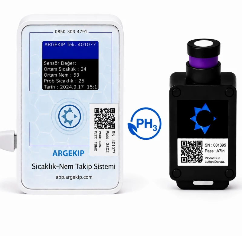 Argekip Wi-Fi Fosfin (PH₃) Gaz Sensörü | 0–1000 ppm | SMS & Mail Alarm | Bataryalı