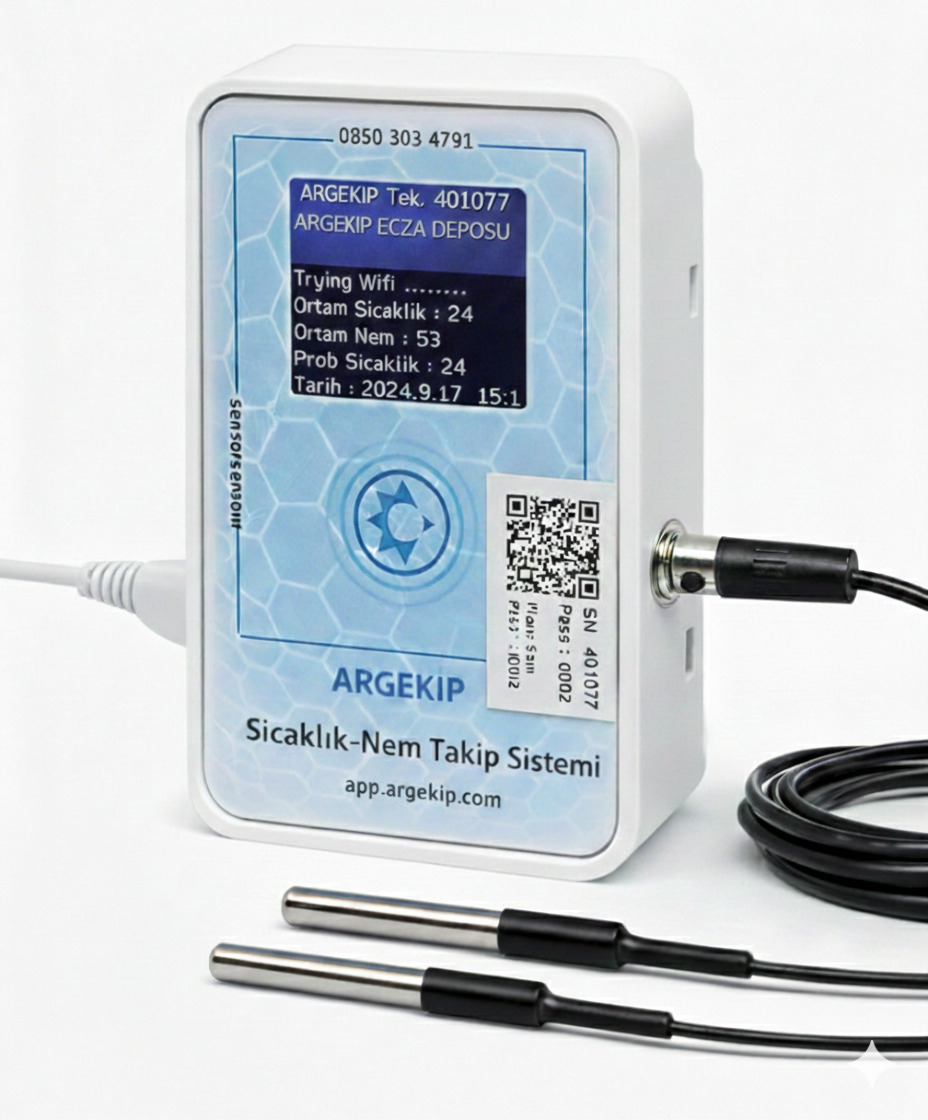 Argekip Veteriner Çift Prop STS Wi-Fi LCD Ekranlı Sıcaklık Nem Takip Cihazı | Çift Sensör | Alarm Özellikli
