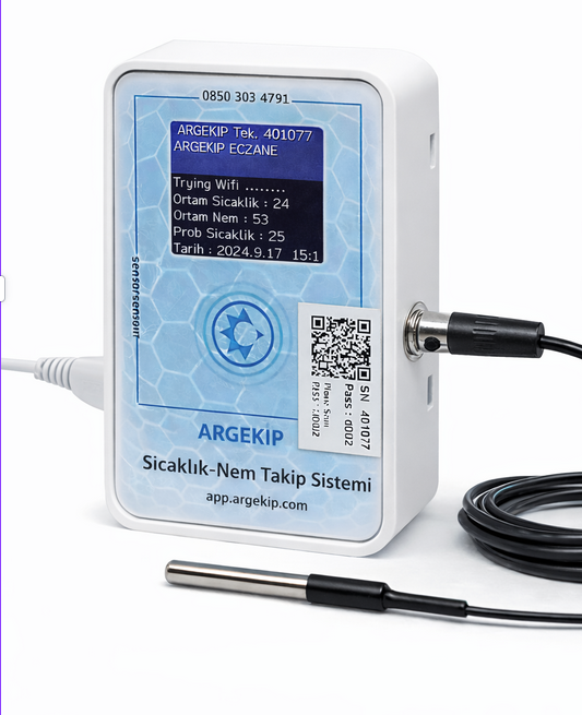 Argekip Wi-Fi LCD Ekranlı Sıcaklık Nem Takip Cihazı | 2 Metre Prop | Uzaktan İzleme | Alarm Özellikli