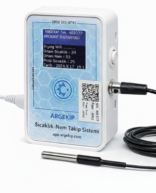 Argekip Hastane Bataryalı Wi-Fi LCD Ekranlı Sıcaklık Nem Takip Cihazı | Kesintisiz İzleme | Alarm Özellikli