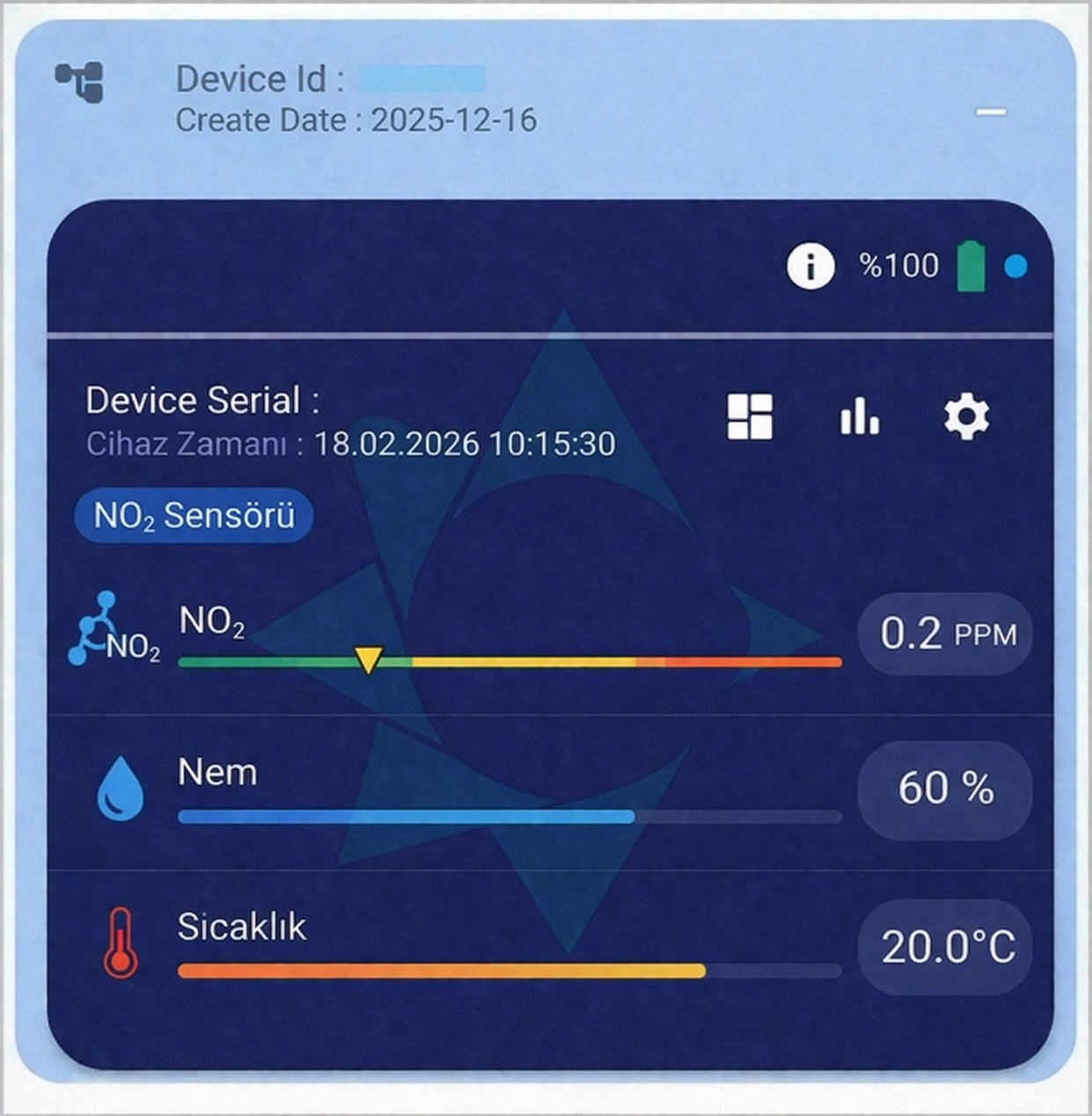 Argekip Wi-Fi Azot Dioksit (NO₂) Gaz Sensörü | 0–20 ppm | SMS & Mail Alarm | Bataryalı - Gorsel 2