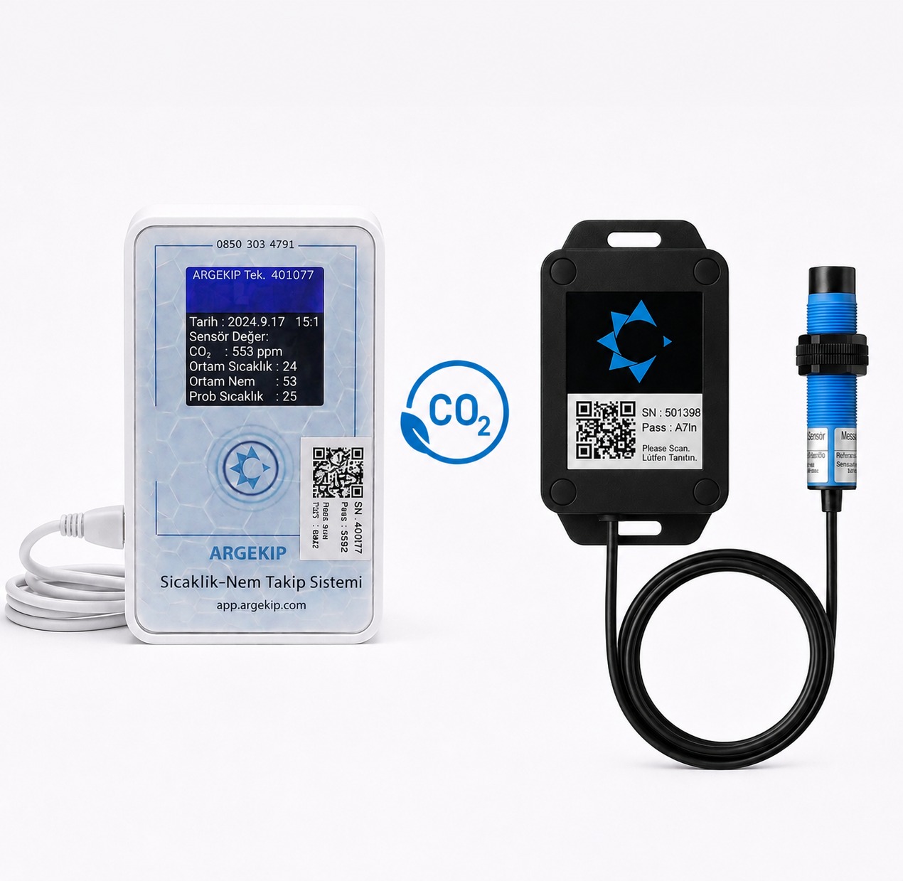 Argekip Endüstriyel CO₂ Sensörü | RS485 Modbus | 400–5000 ppm | Sera & Hava Kalitesi İzleme