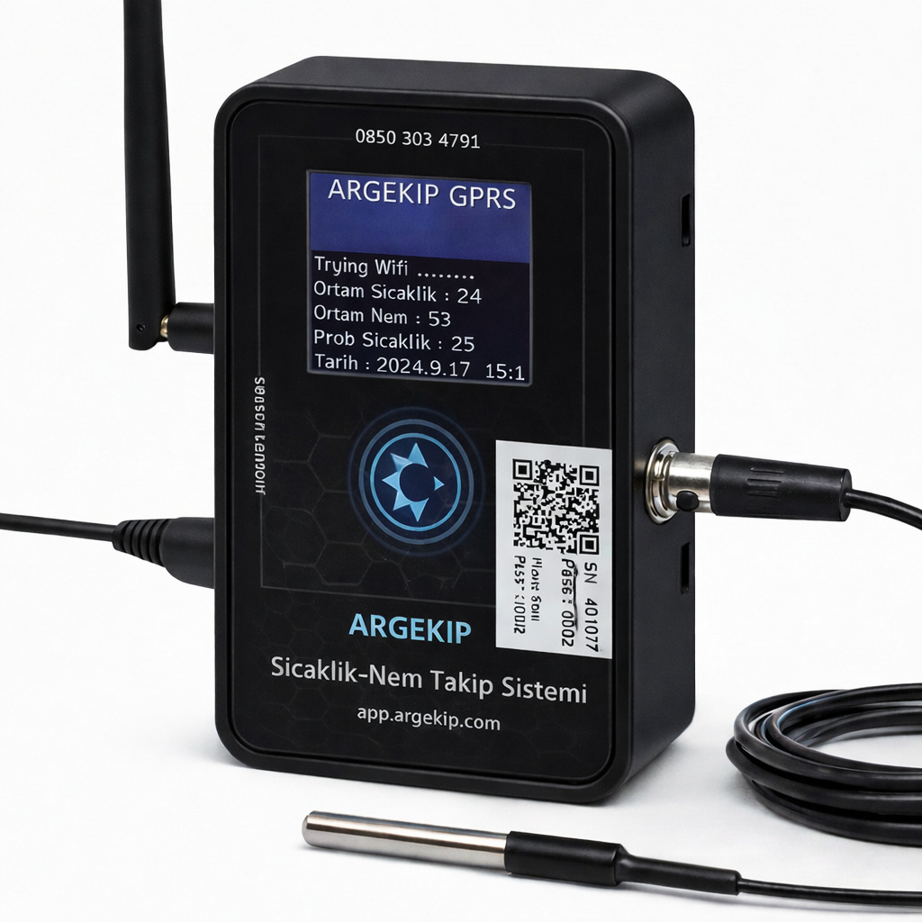 Argekip Sunucu Odası GPRS LCD Ekranlı Sıcaklık Nem Takip Cihazı| Alarm Özellikli