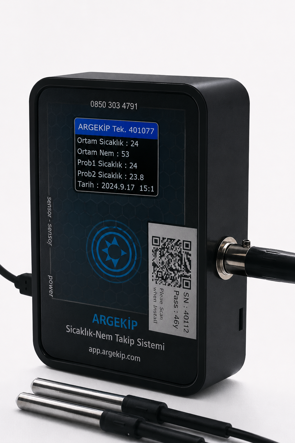 Argekip Sunucu Odası Çift Prop Wi-Fi LCD Ekranlı Sıcaklık Nem Takip Cihazı | 5x5 Metre Prop