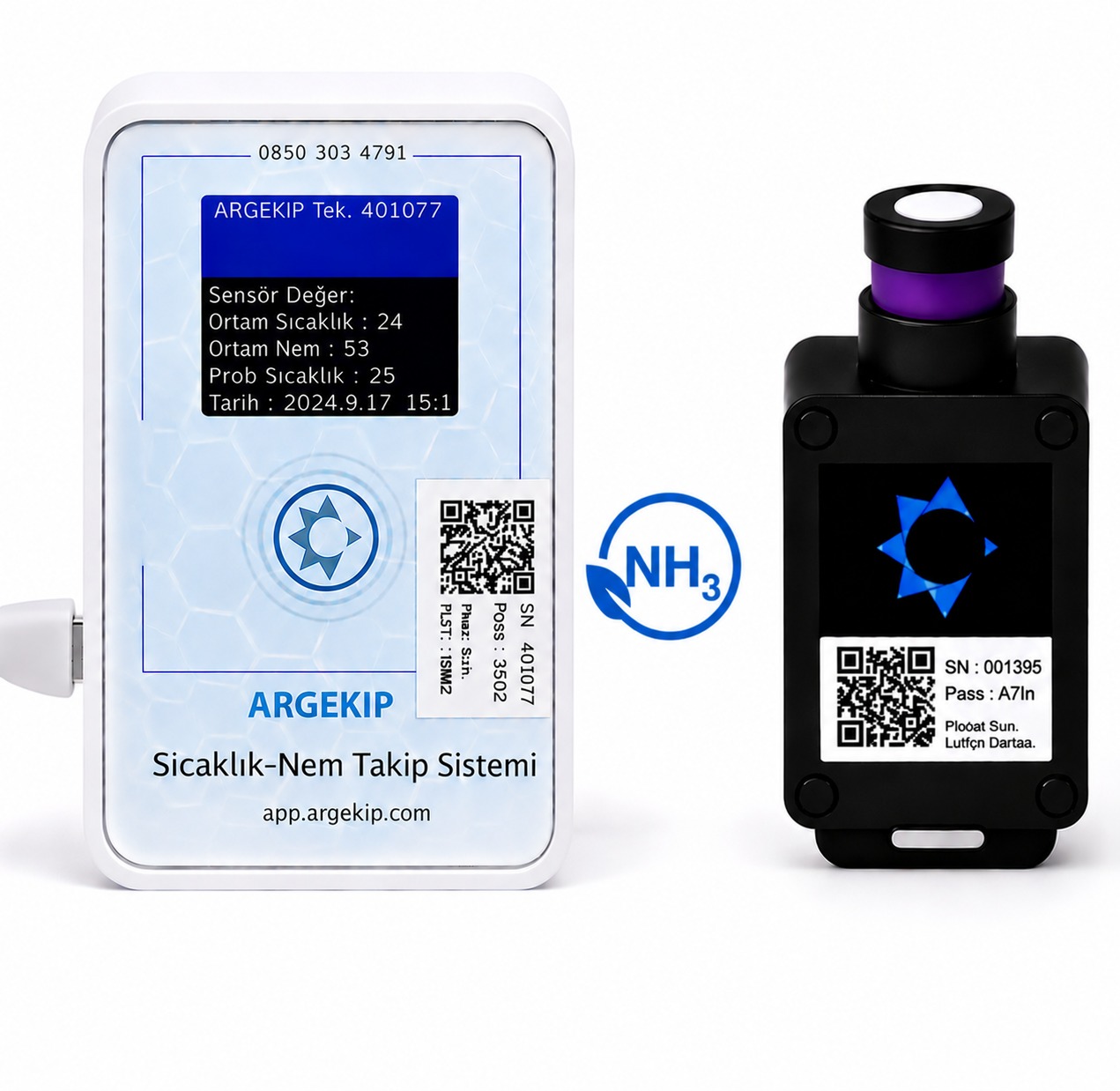 Argekip Wi-Fi Amonyak (NH₃) Gaz Sensörü | 0–100 ppm | SMS & Mail Alarm | Bataryalı